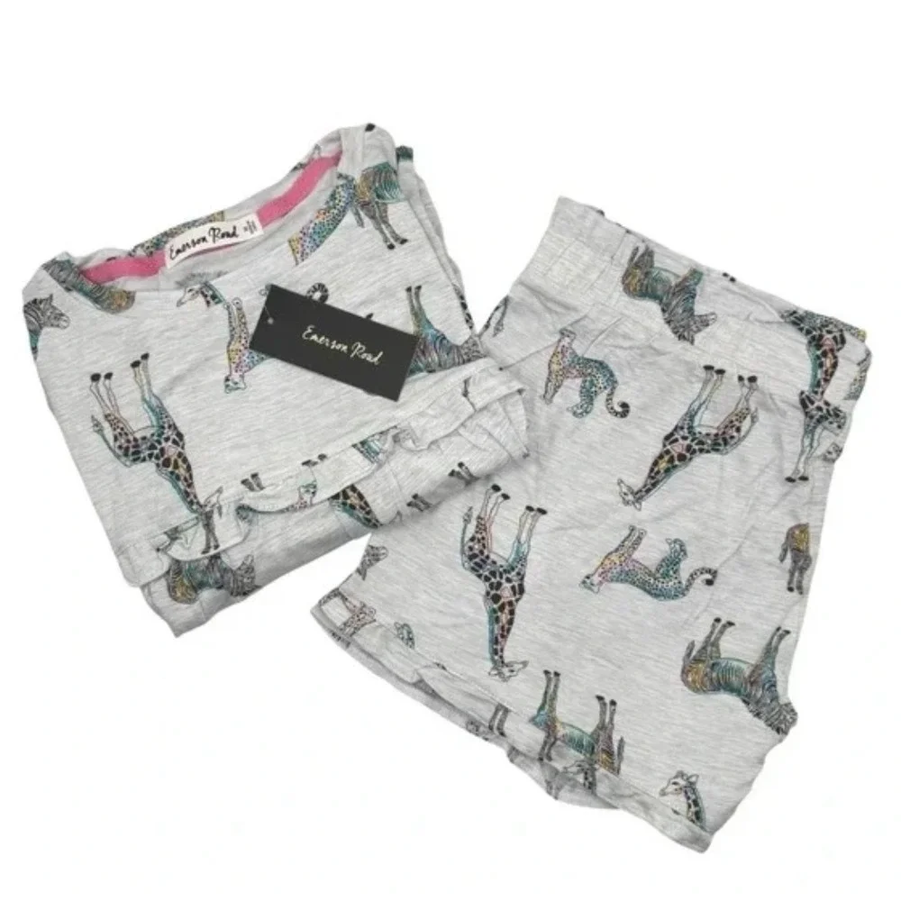 NWT EMERSON ROAD PJ Safari Verano Set‎ Ruffled Long Sleeve Top & Shorts XS